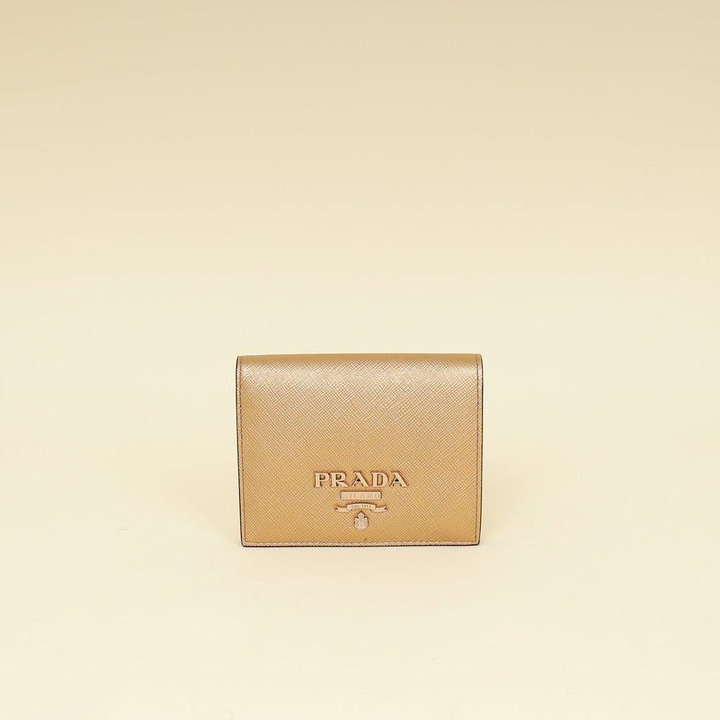 Prada Metallic Champaign Gold Shine Small Wallet