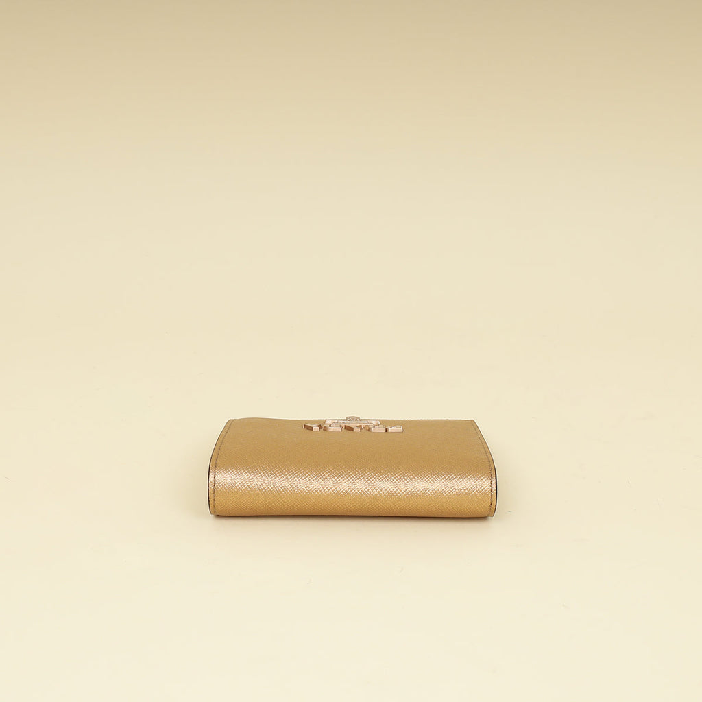 Prada Metallic Champaign Gold Shine Small Wallet