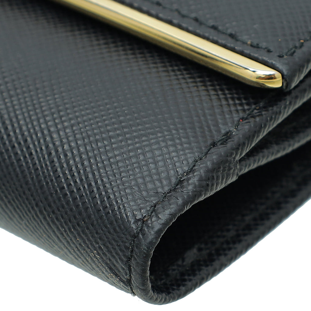 Prada Black Metal Bar French Wallet