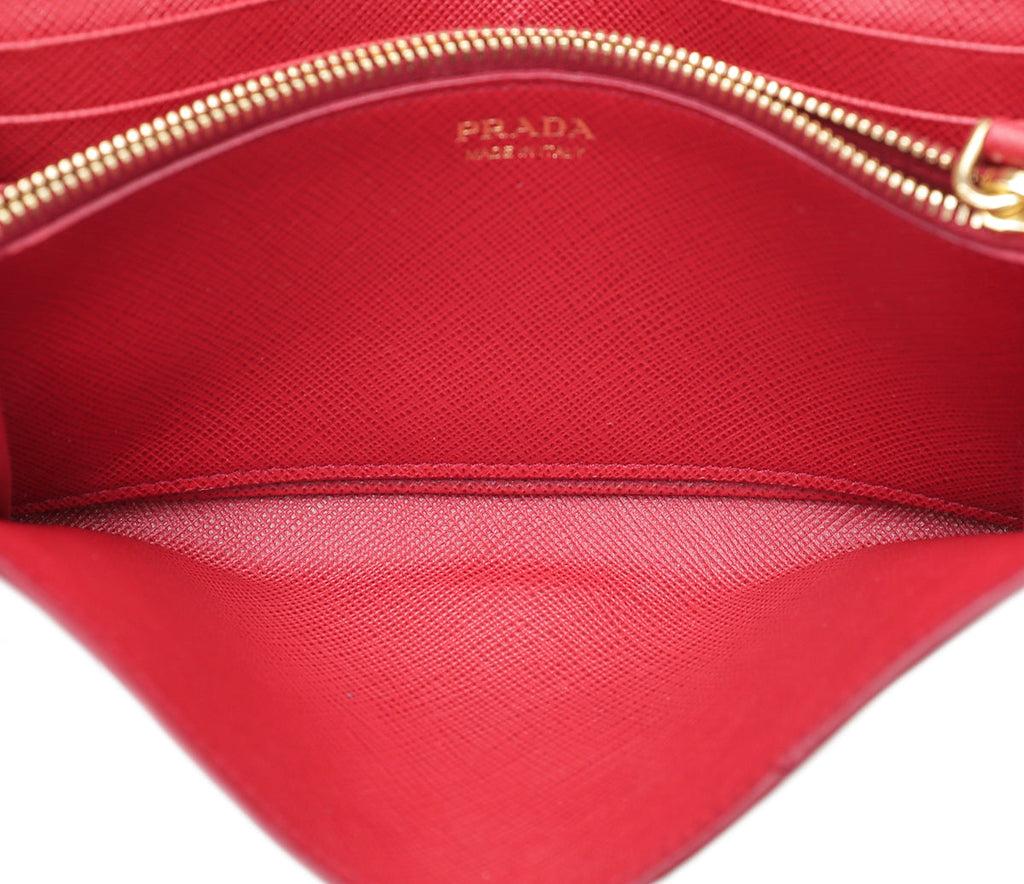 Prada Red Saffiano Monochrome Flap Long Wallet