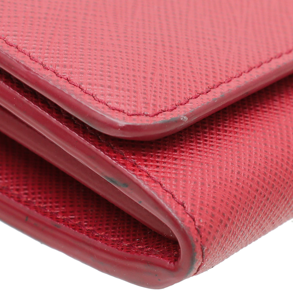 Prada Red Saffiano Monochrome Flap Long Wallet