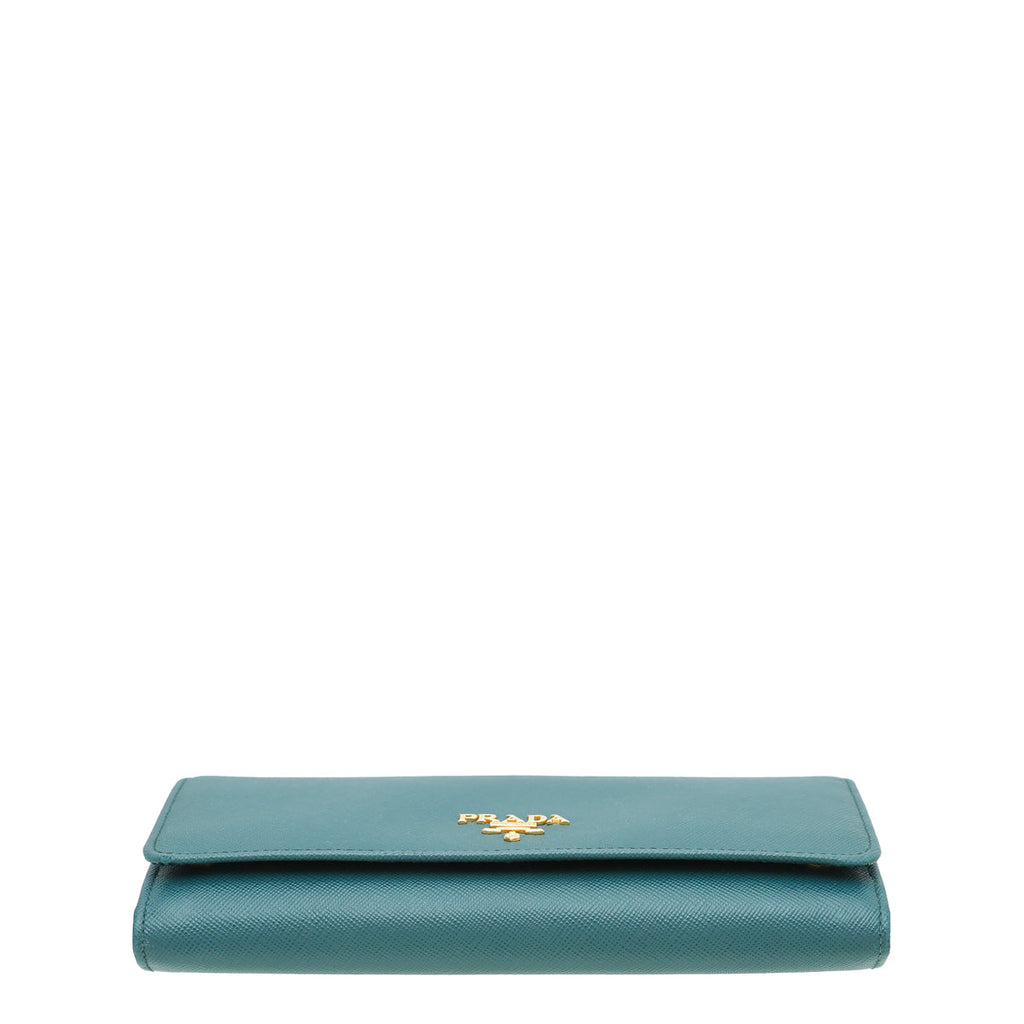 Prada Dark Teal Flap Wallet W/Detachable Card Case