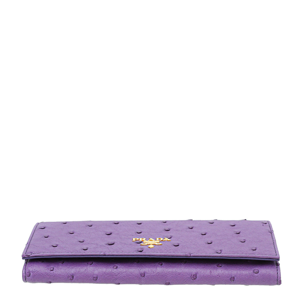 Prada Purple Ostrich Continental Long Wallet