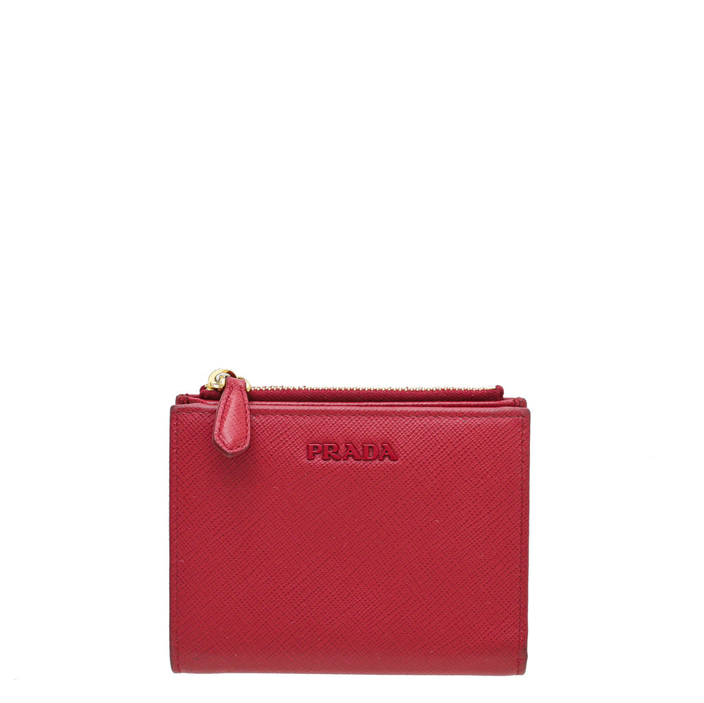 Prada Red Lux Compact Zip Small Wallet