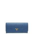 Prada Blue Metal Continental Wallet W/ Removable Card Holder