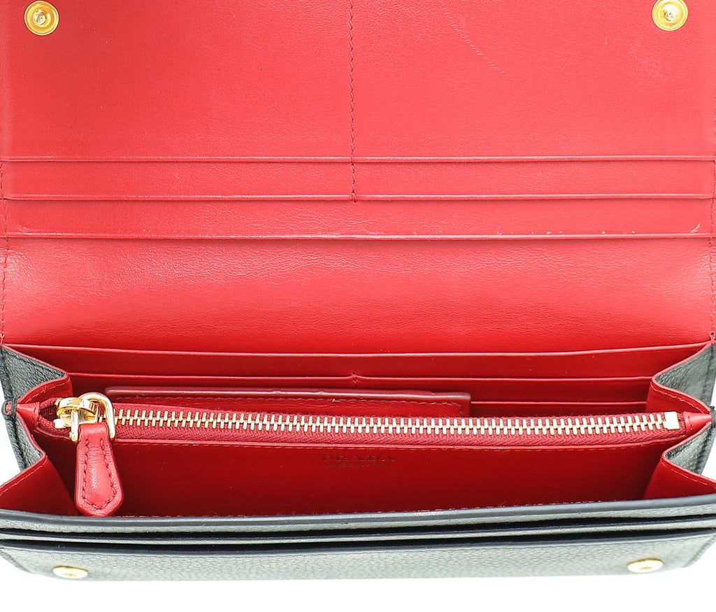 Prada Logo Daino Leather Continental Large Wallet