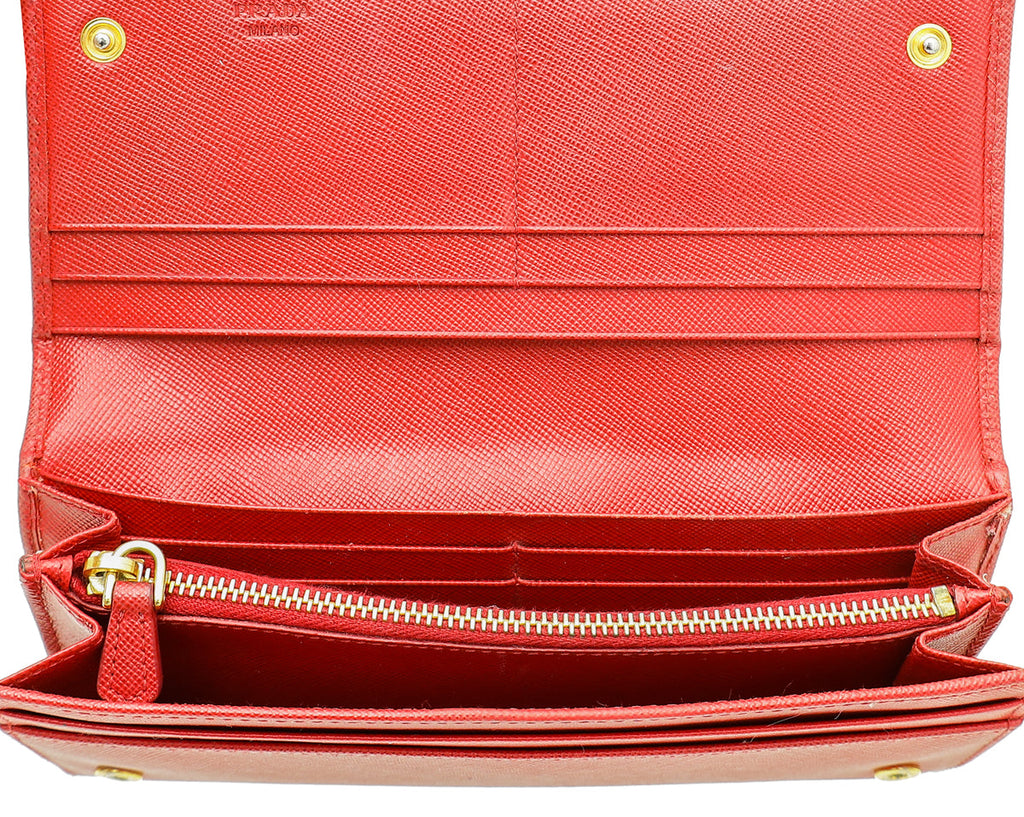 Prada Red Lux Metal Continental Long Wallet