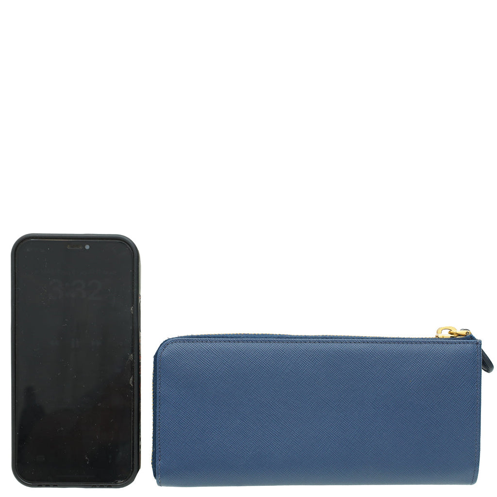 Prada Blue Lux Long Zip Wallet