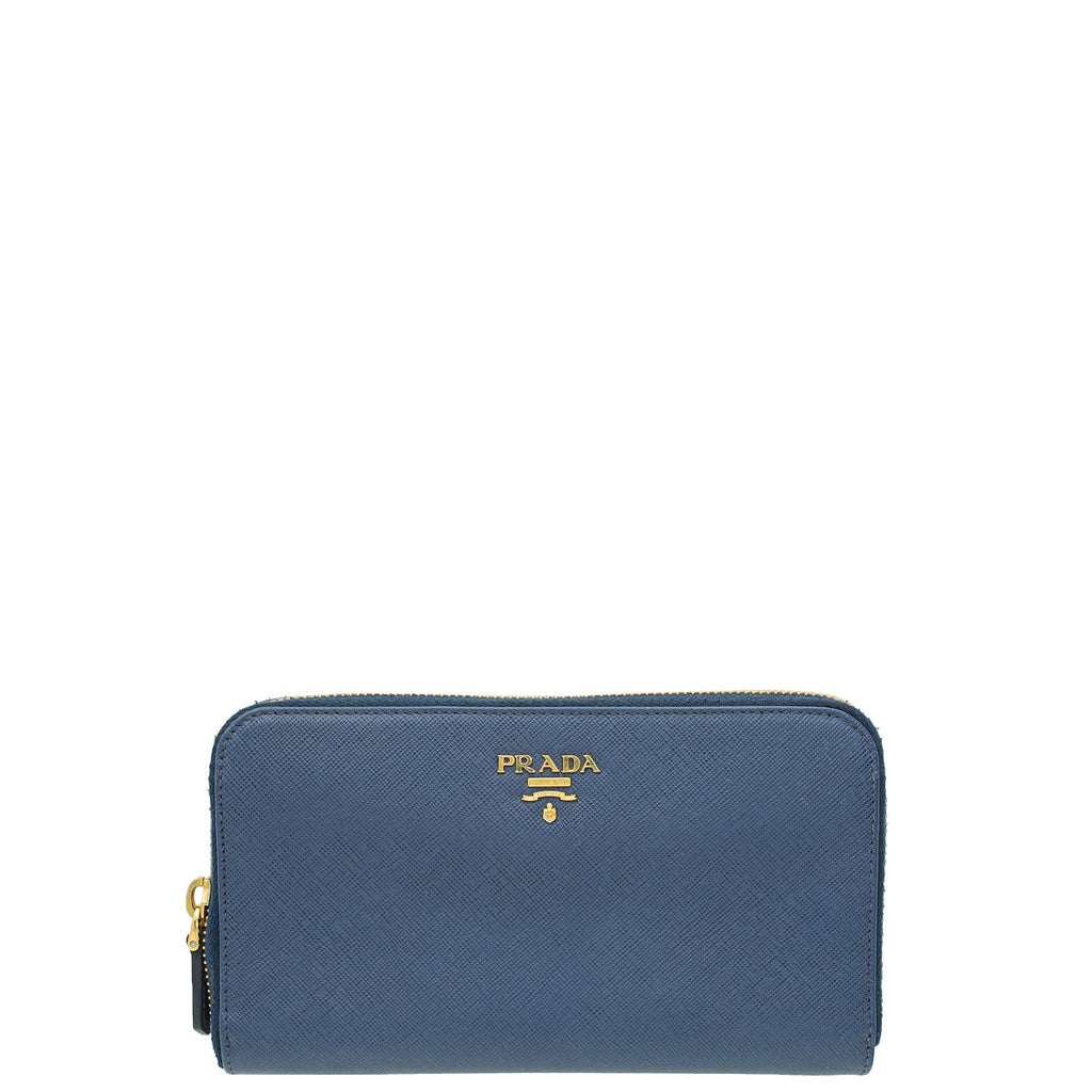 Prada Bluette Metal Zip Around Wallet