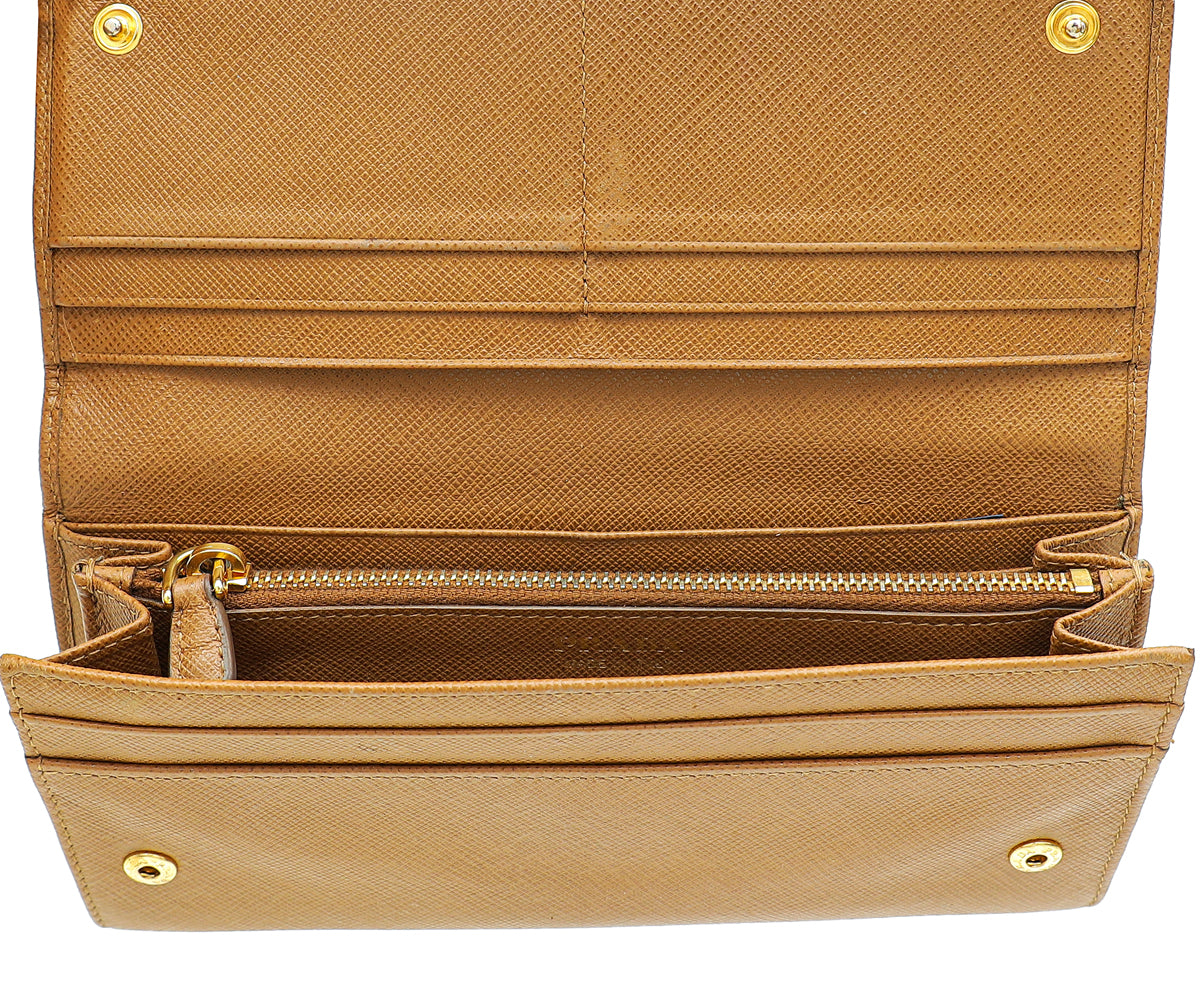 Prada Caramel Lux Large Continental Wallet