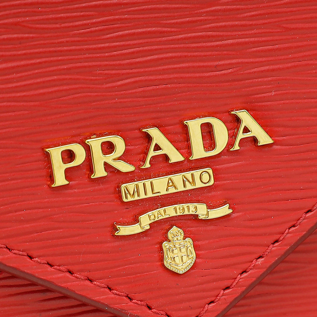 Prada Red Logo Vitello Move Envelope Slim Wallet