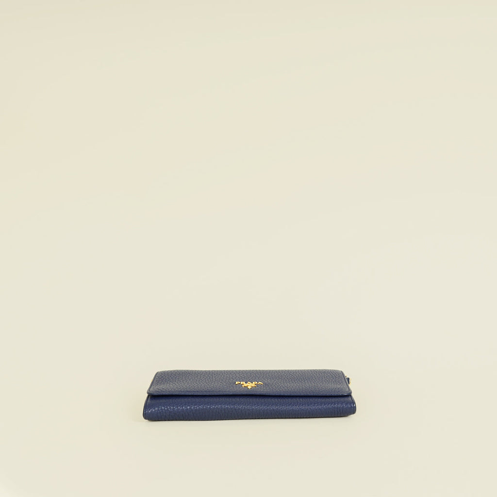 Prada Blue Vitello Grain Wallet on Chain