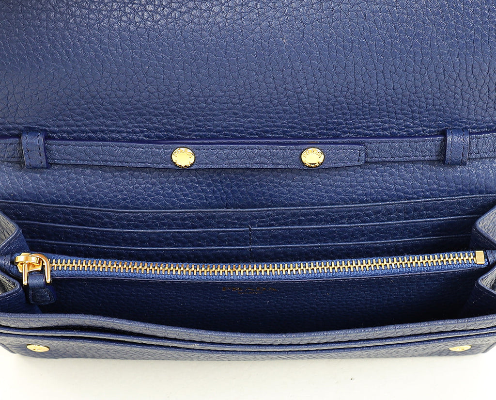 Prada Blue Vitello Grain Wallet on Chain