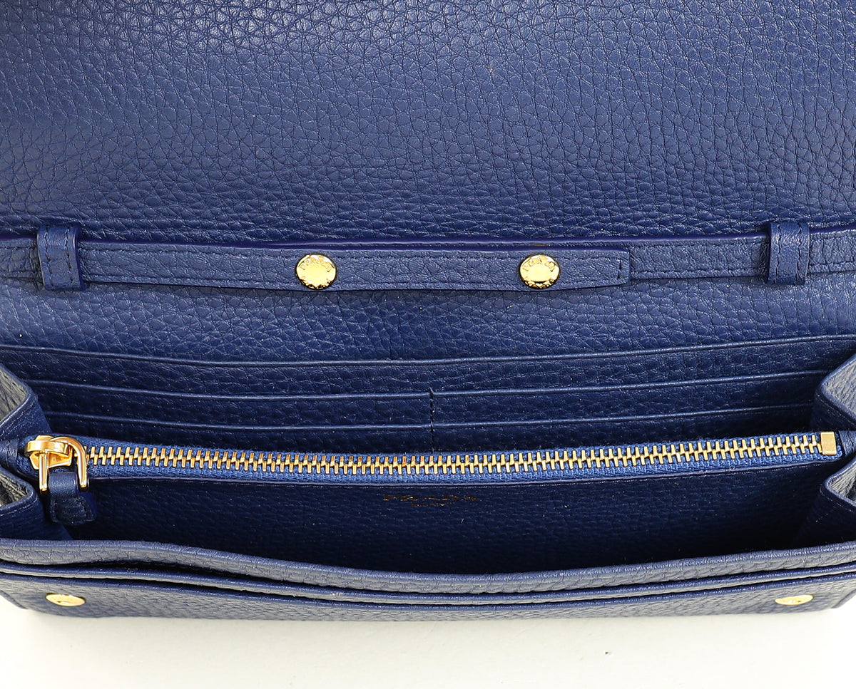 Prada Blue Vitello Grain Wallet on Chain