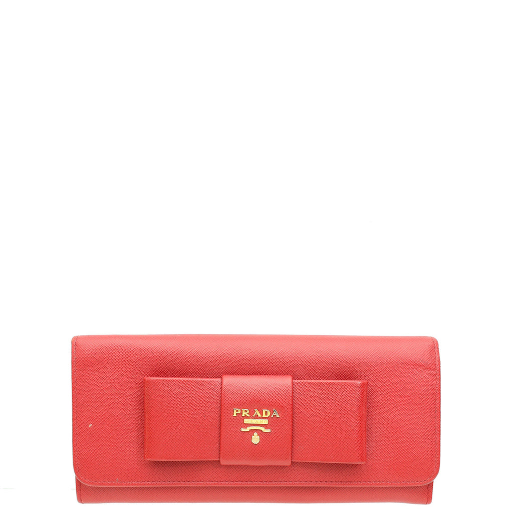 Prada Red Lux Bow Continental Wallet