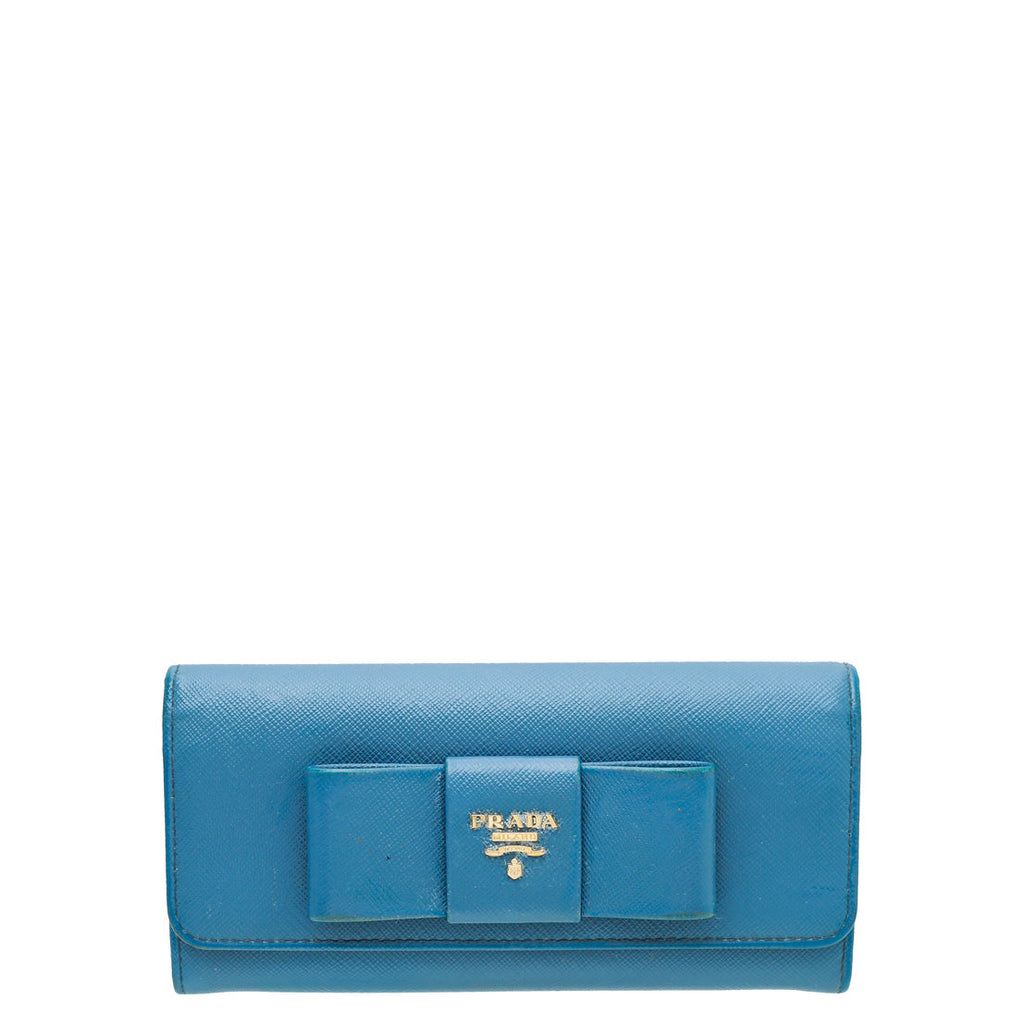 Prada Blue Bow Flap Wallet w/Detachable Card Holder