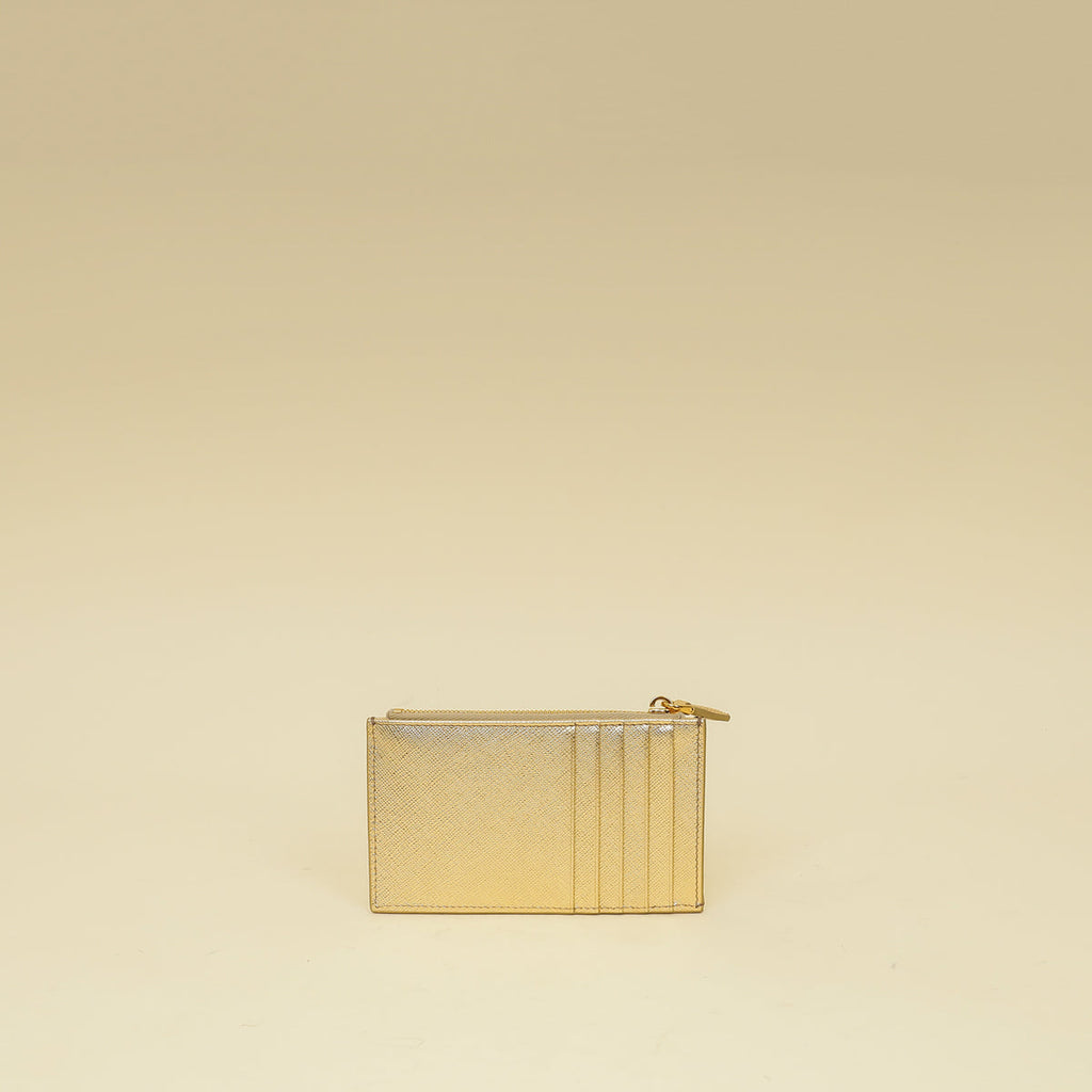 Prada Metallic Gold Zipped Card Holder