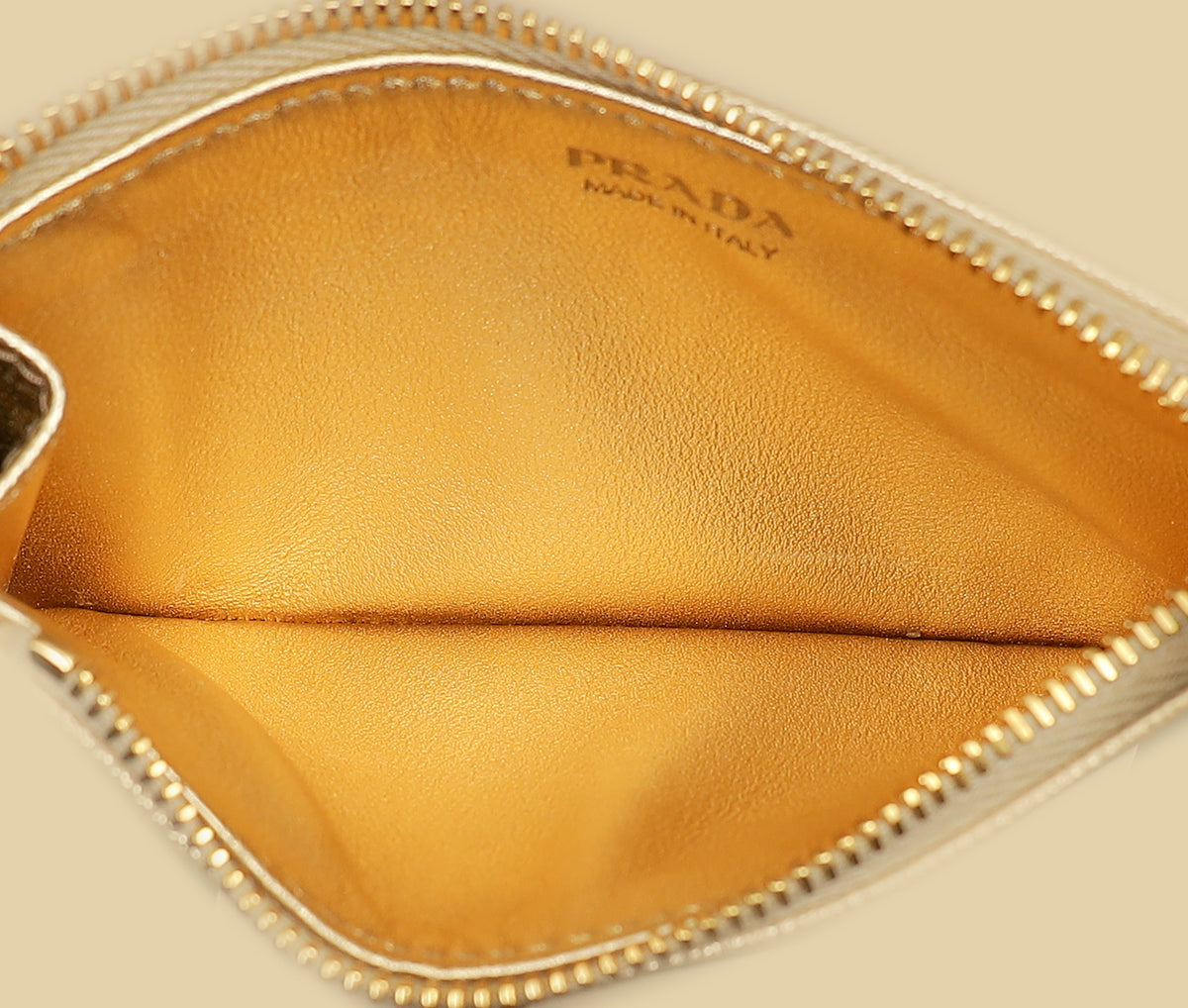 Prada Metallic Gold Zipped Card Holder