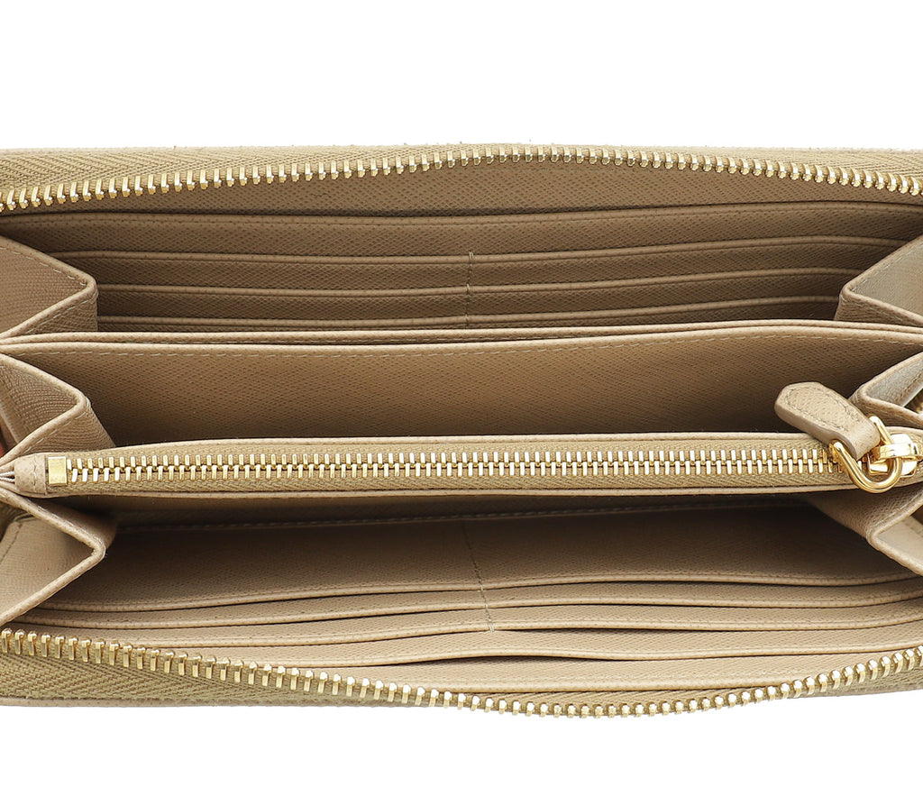 Prada Sabbia Metal Zip Wallet