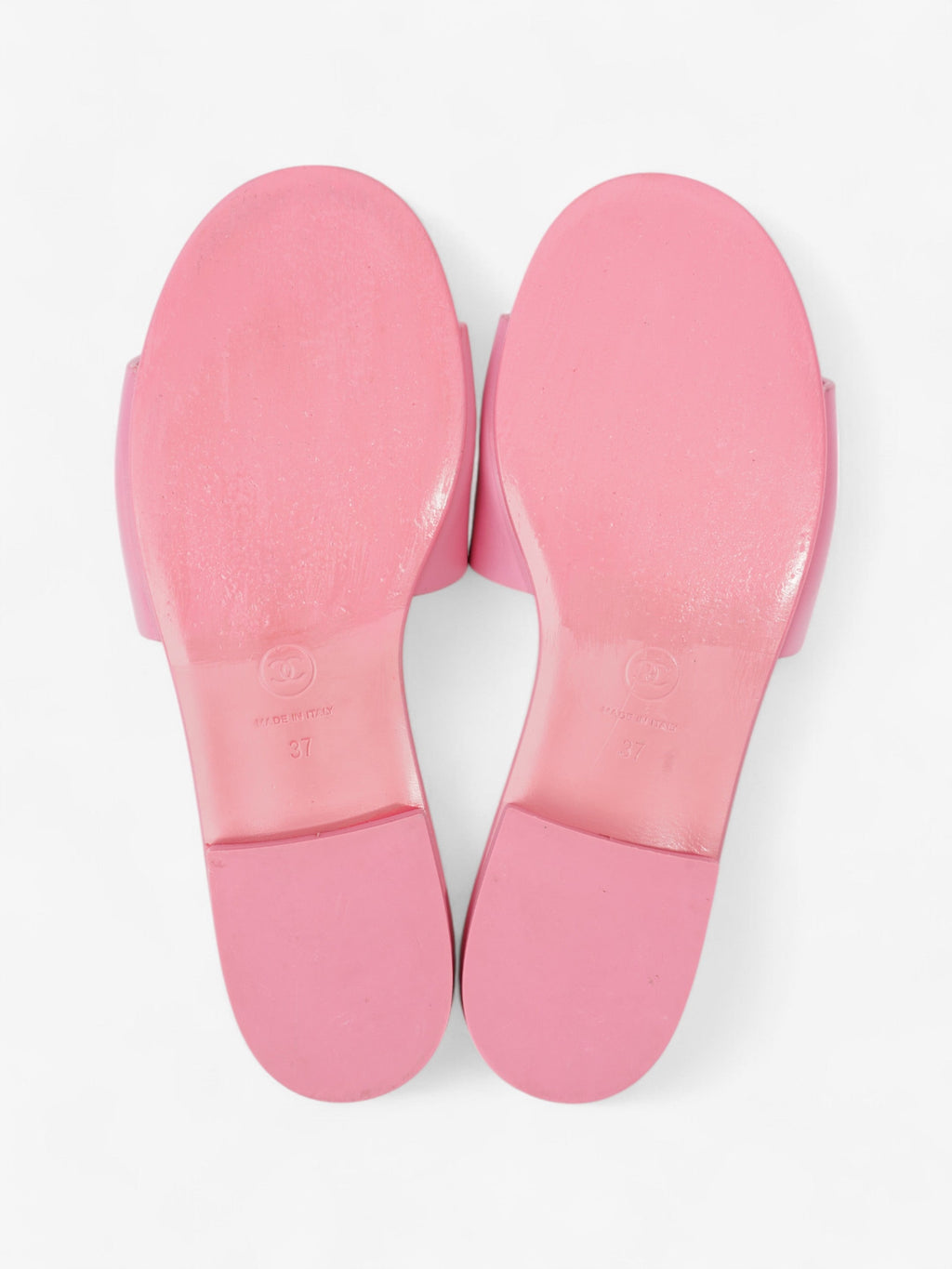 Chanel Logo Slides Pink / Black Leather EU 37 UK 4