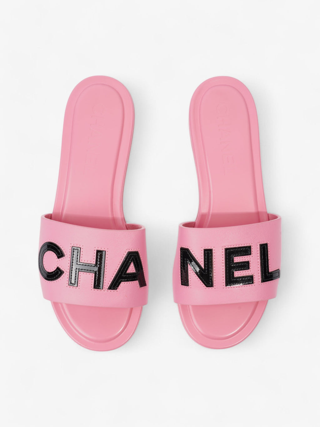 Chanel Logo Slides Pink / Black Leather EU 37 UK 4