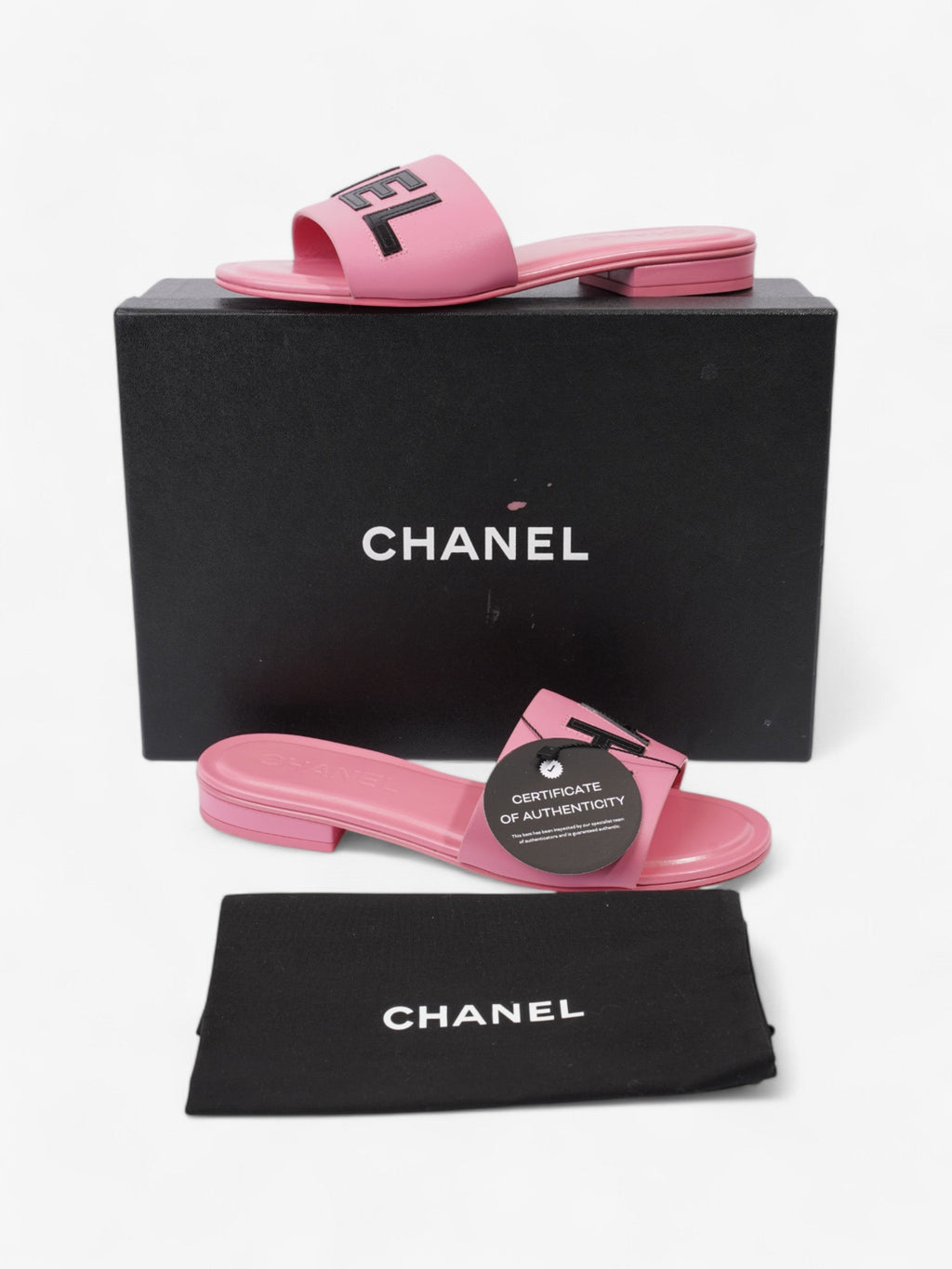 Chanel Logo Slides Pink / Black Leather EU 37 UK 4