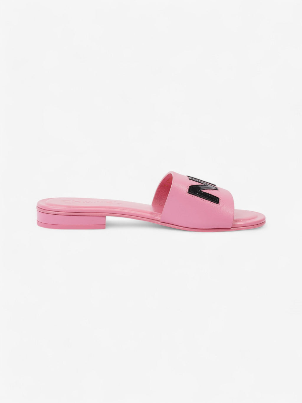 Chanel Logo Slides Pink / Black Leather EU 37 UK 4