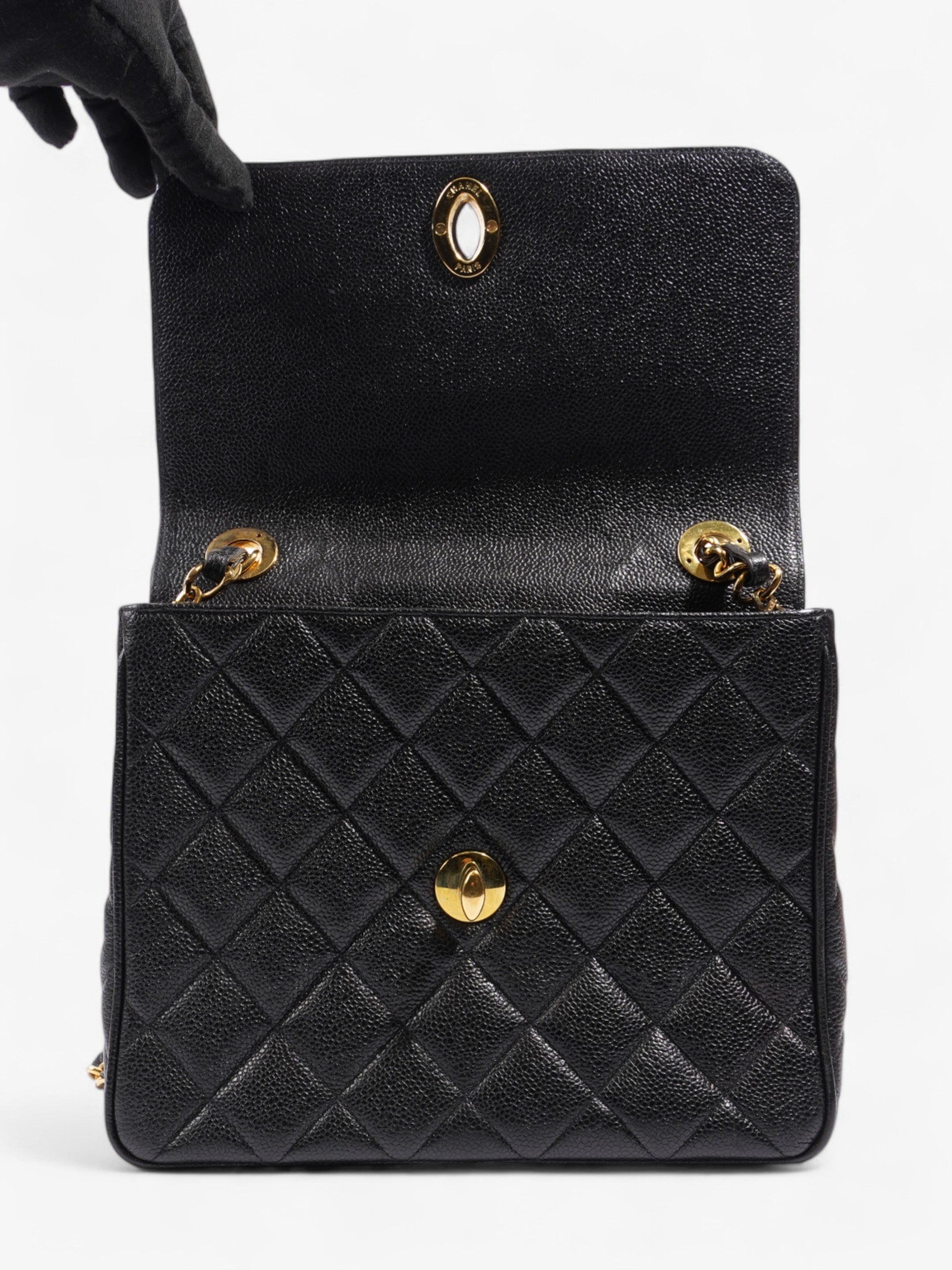 Chanel Square CC Flap Black Caviar Leather Large