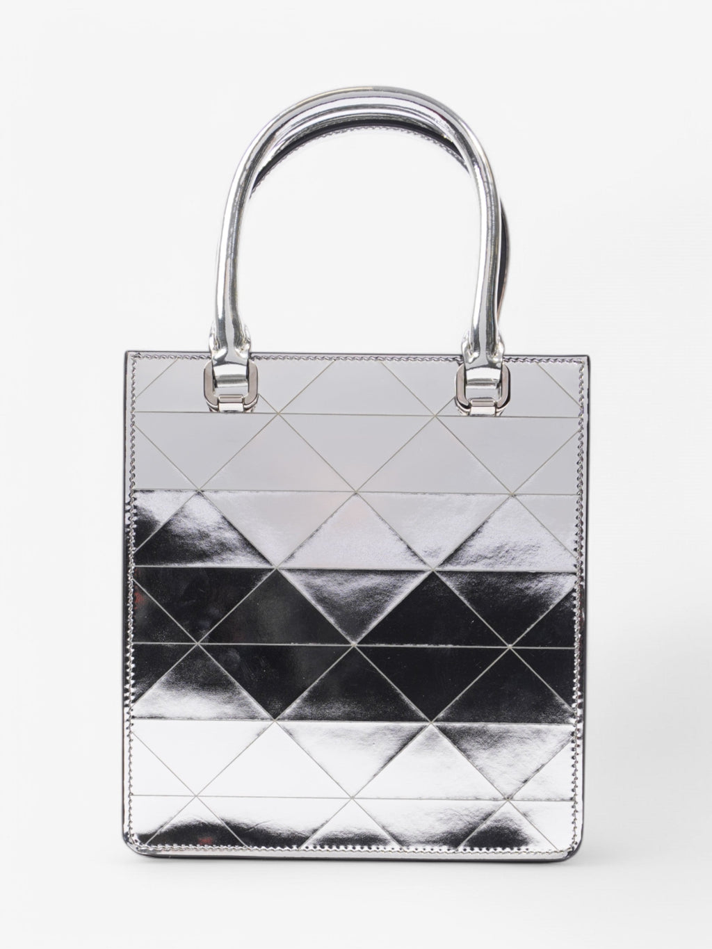 Prada Convertible Open Chain Tote Triangle Silver Leather Small
