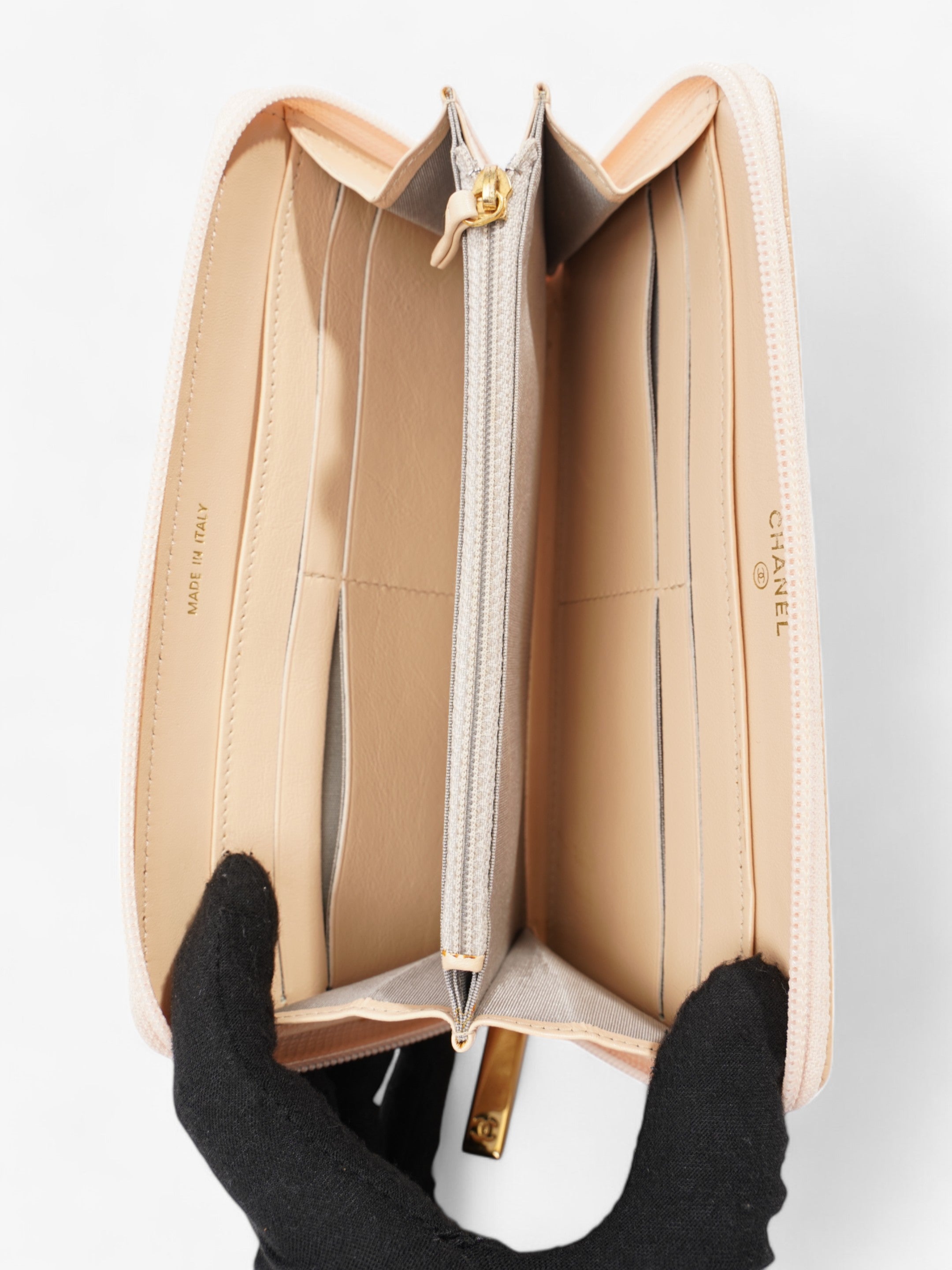 Chanel Timeless Long Wallet Beige / Gold Caviar Leather