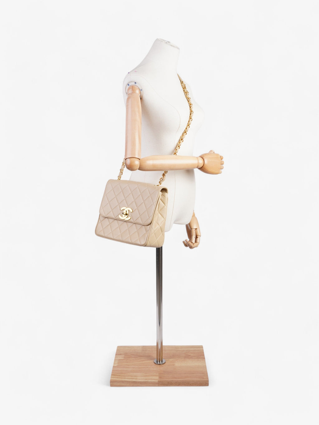 Chanel Vintage Square Flap Beige Lambskin Leather Jumbo