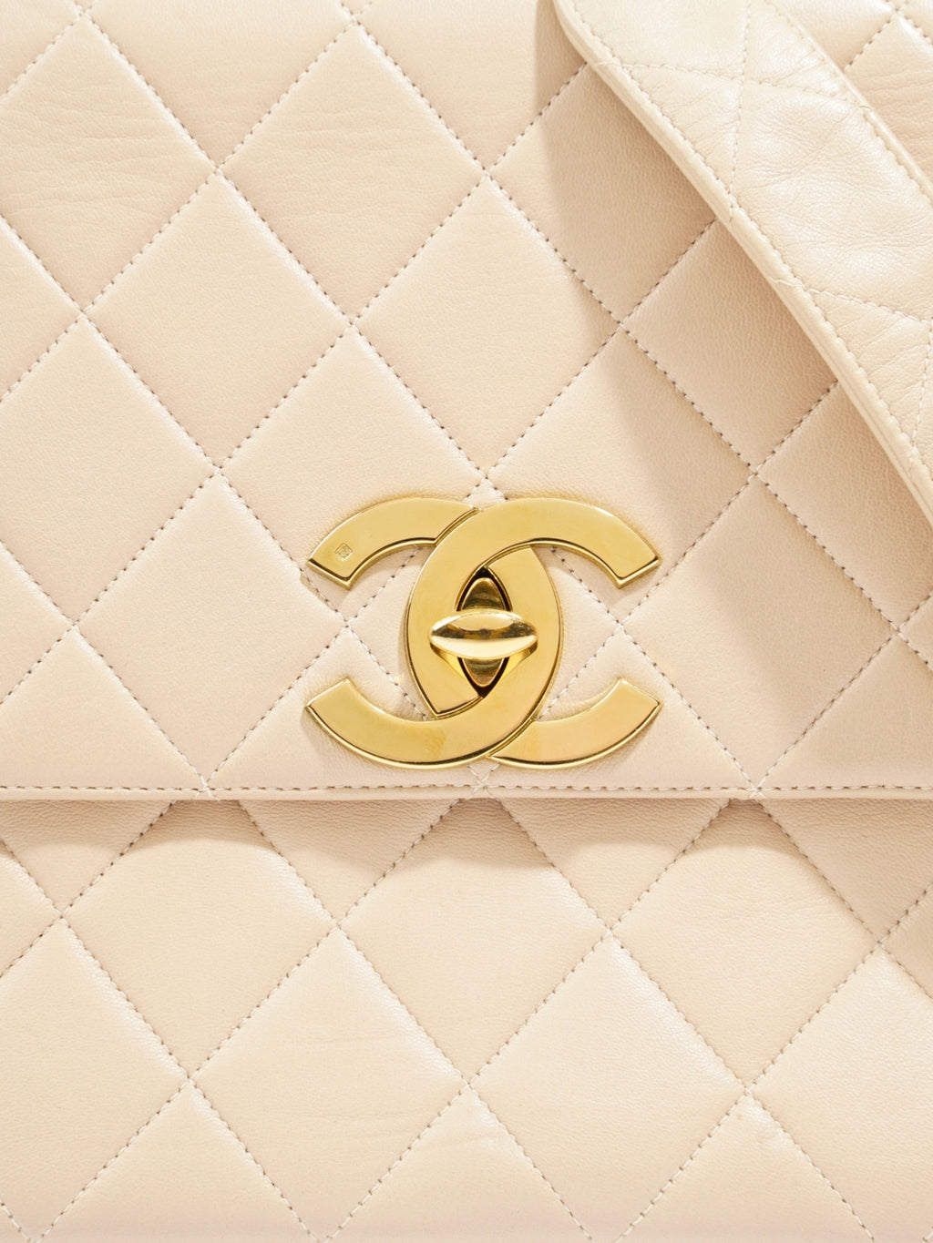 Chanel Vintage Square Flap Beige Lambskin Leather Jumbo