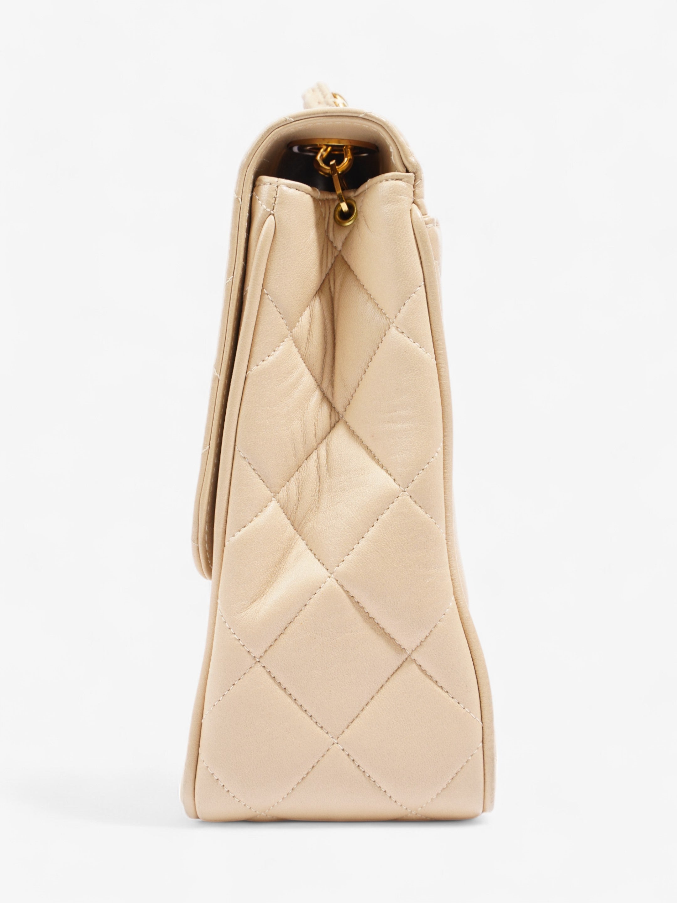 Chanel Vintage Square Flap Beige Lambskin Leather Jumbo