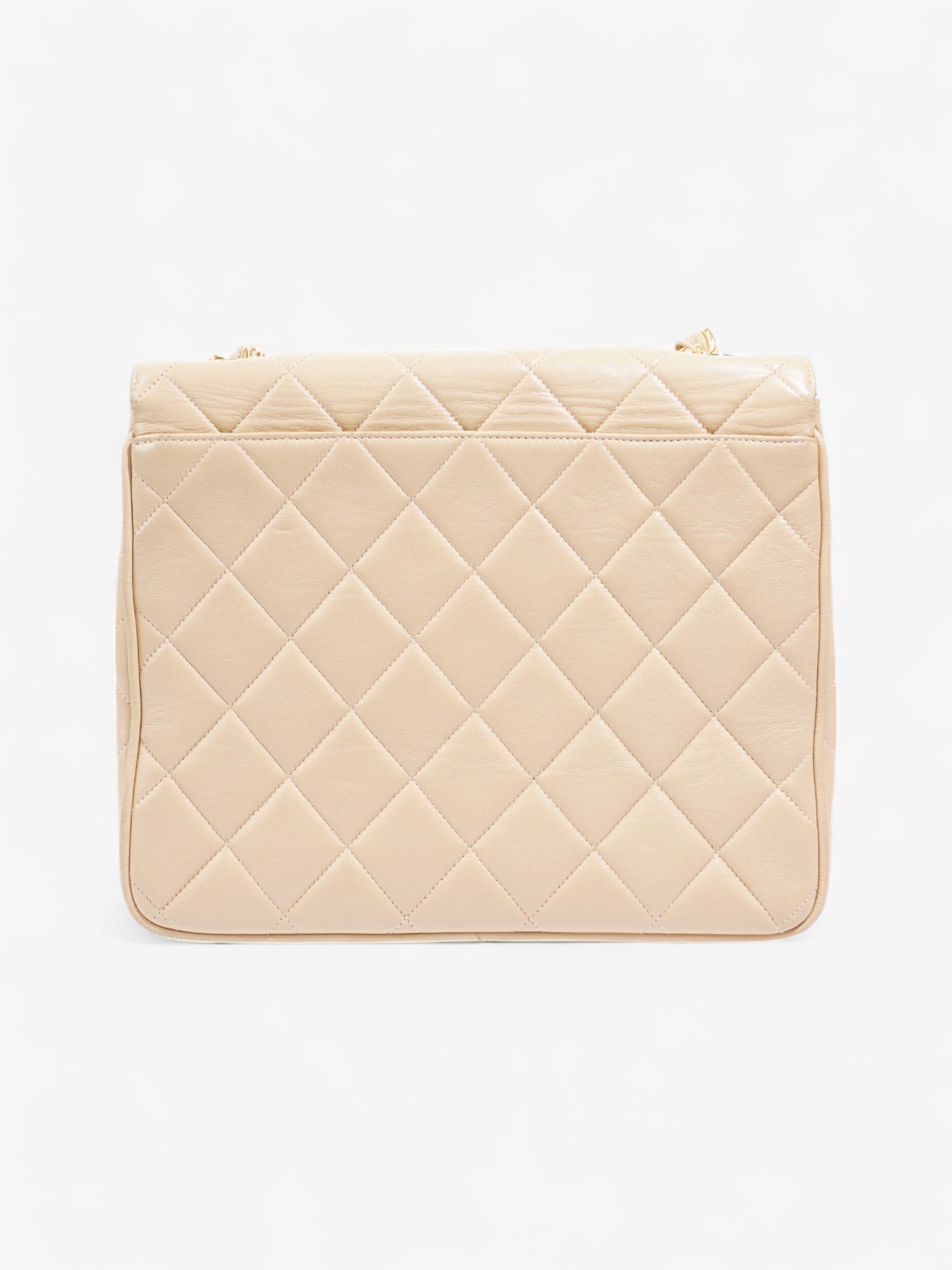Chanel Vintage Square Flap Beige Lambskin Leather Jumbo