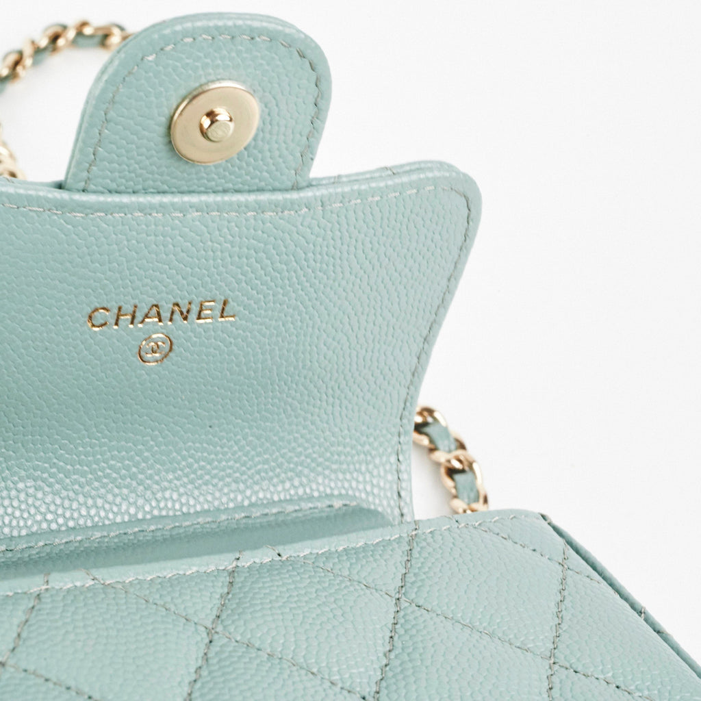 Chanel Micro Bag With Chain Greyish Green LGHW  Caviar