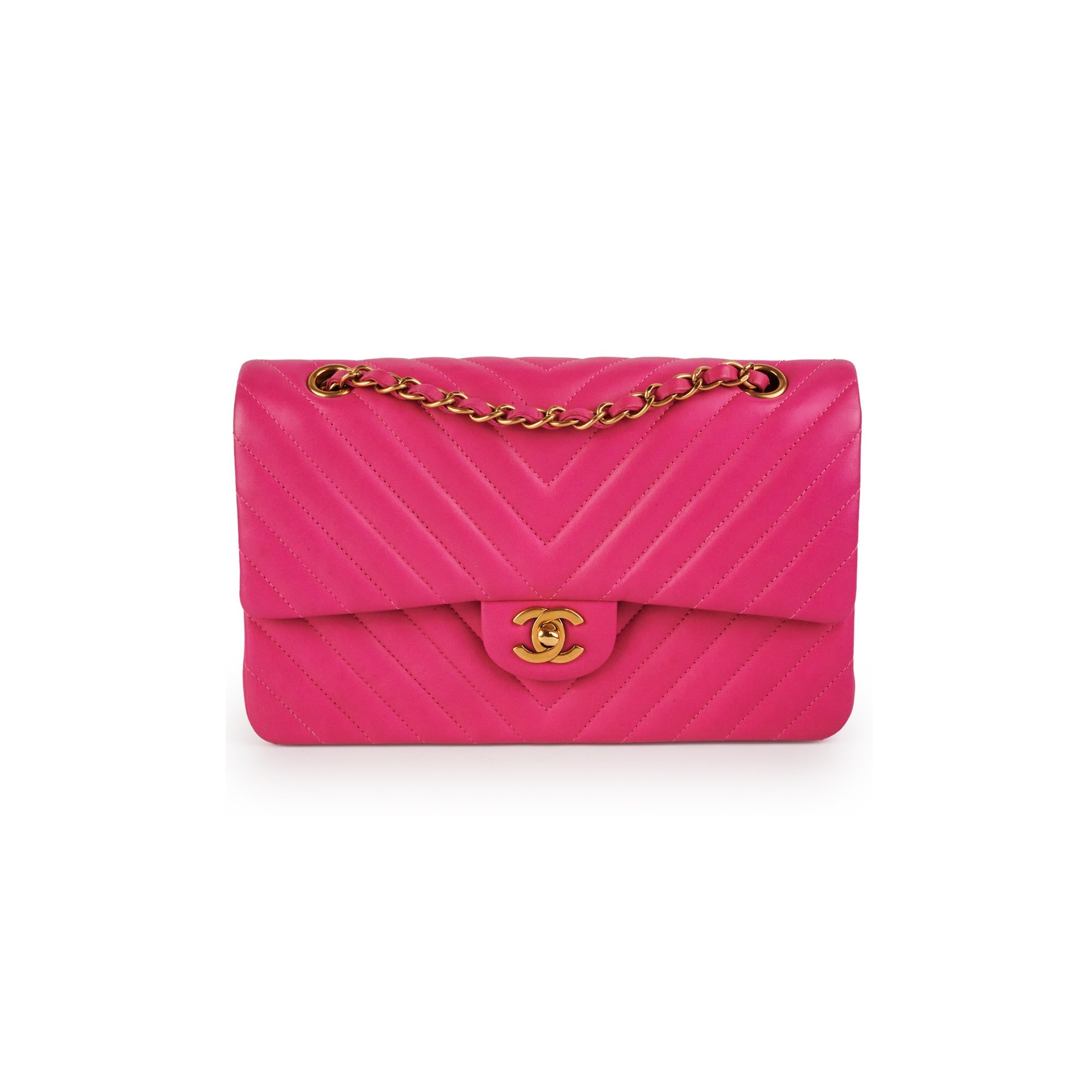 Chanel Medium Classic Flap Chevron Lambskin Pink