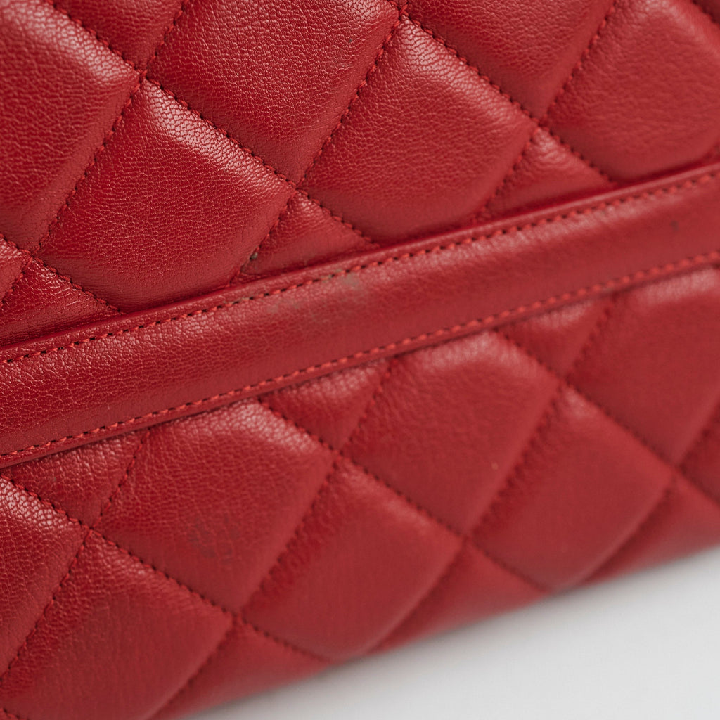 Chanel Quilted Tote Bag Calfskin Red