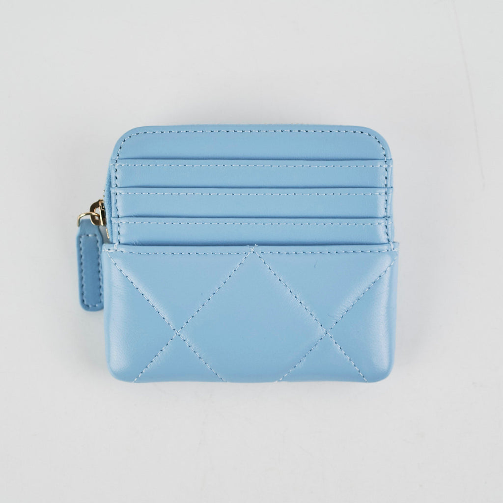 Chanel  Zip Card Wallet Lambskin Light Blue - Microchipped
