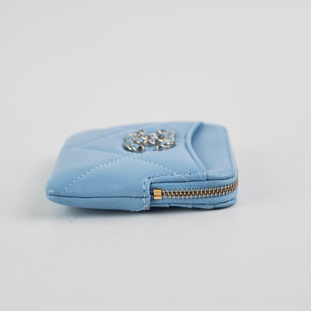 Chanel  Zip Card Wallet Lambskin Light Blue - Microchipped