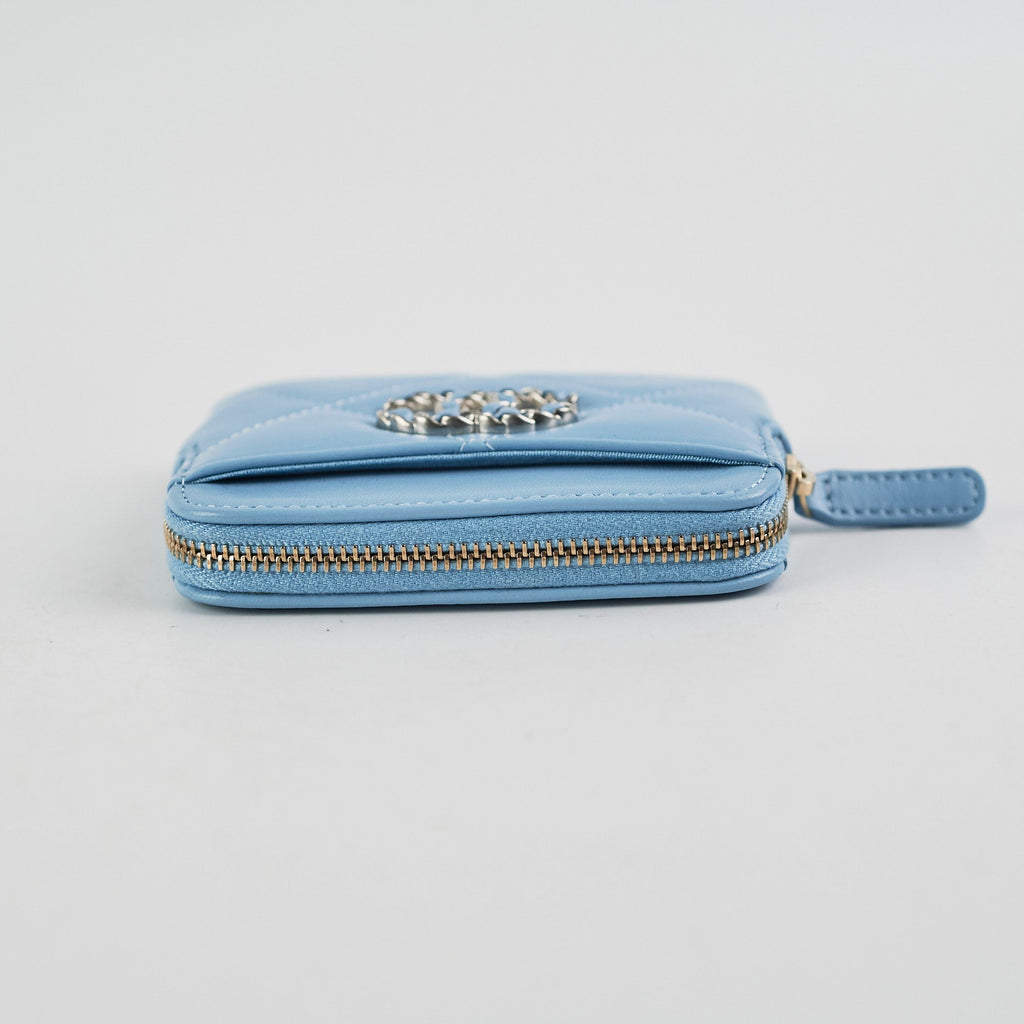 Chanel  Zip Card Wallet Lambskin Light Blue - Microchipped