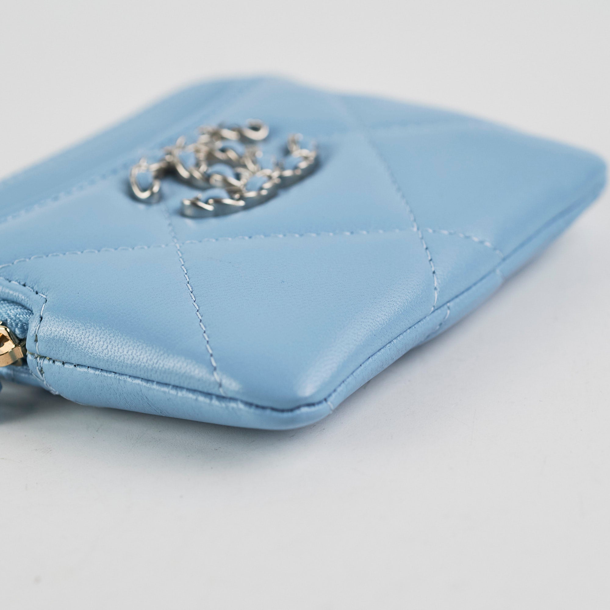 Chanel  Zip Card Wallet Lambskin Light Blue - Microchipped