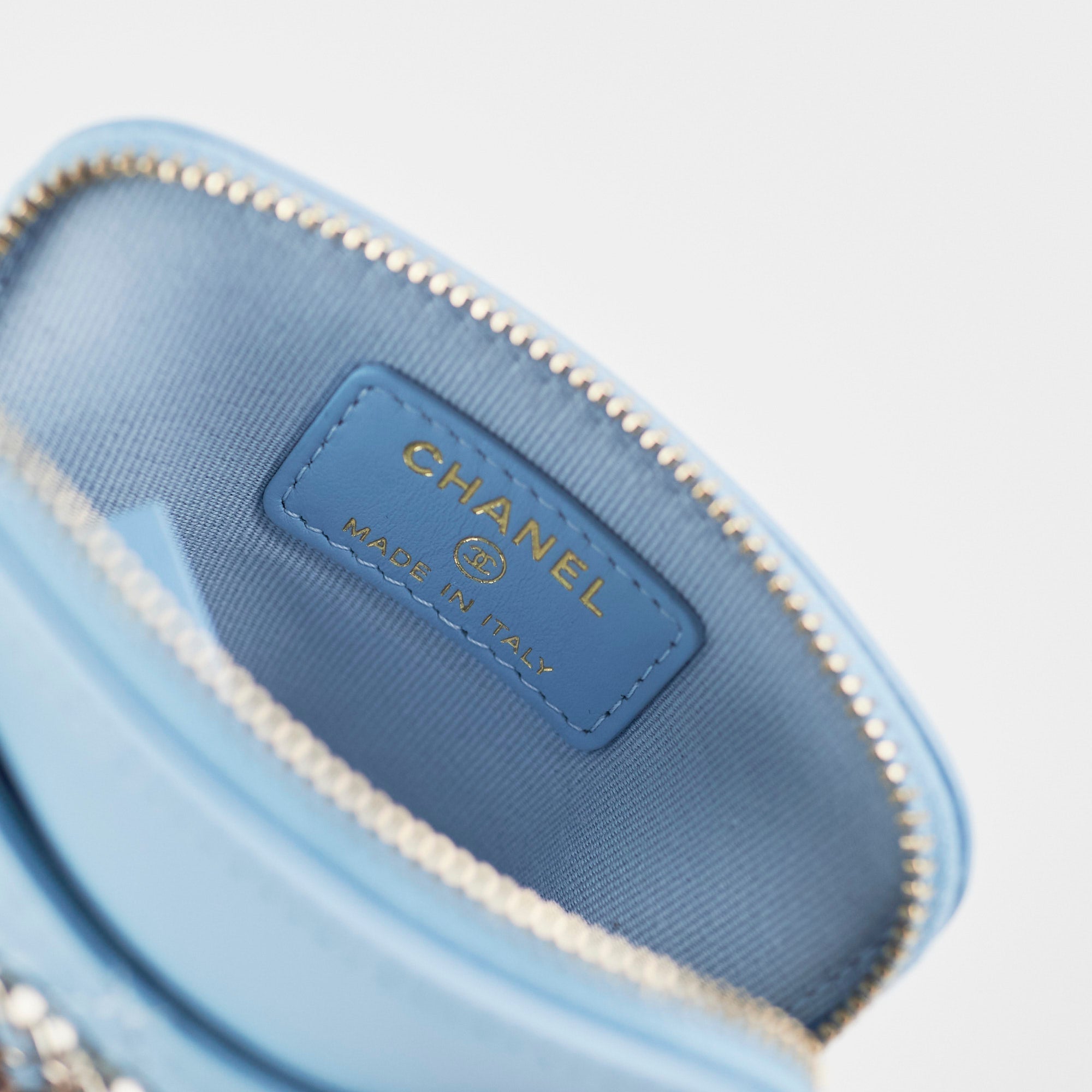 Chanel  Zip Card Wallet Lambskin Light Blue - Microchipped