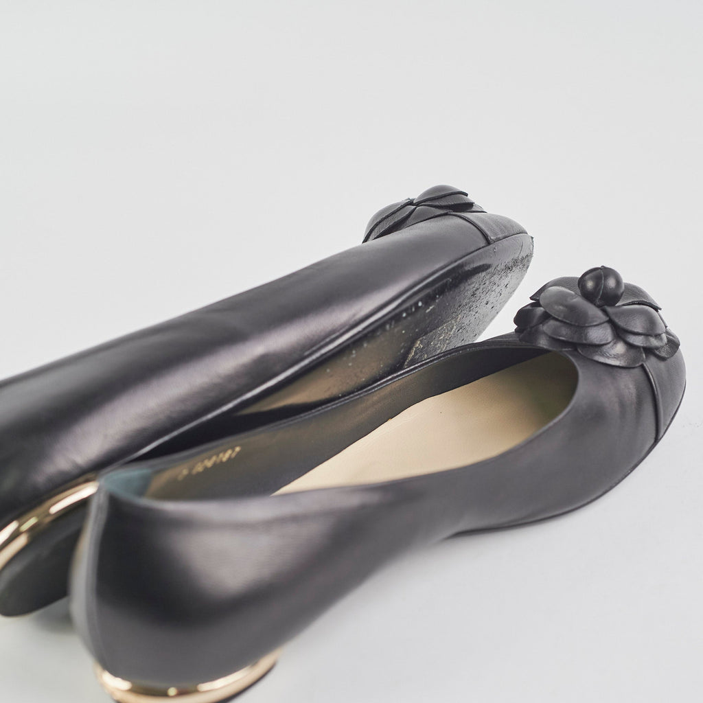 Chanel Camellia Ballet Flats Black Size 37.5