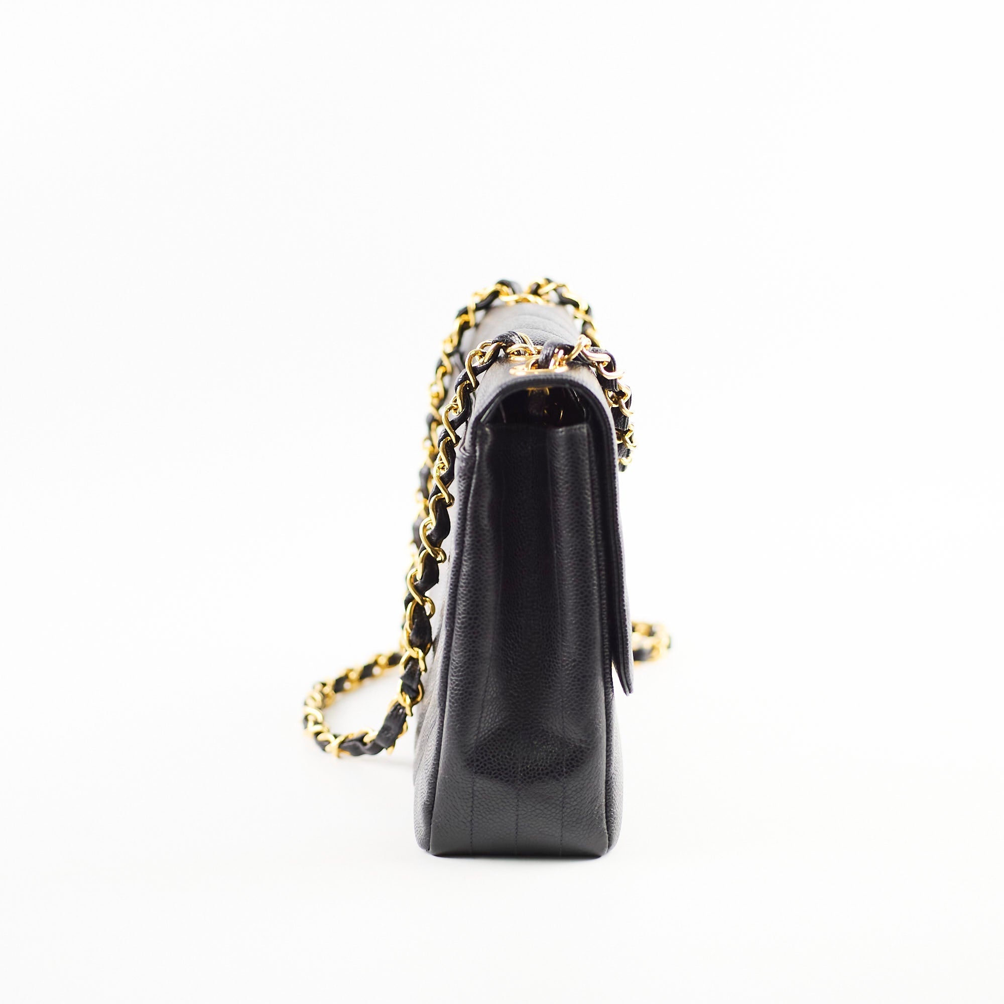 Chanel Vintage Jumbo Single Flap Diagonal Quilted Caviar Black