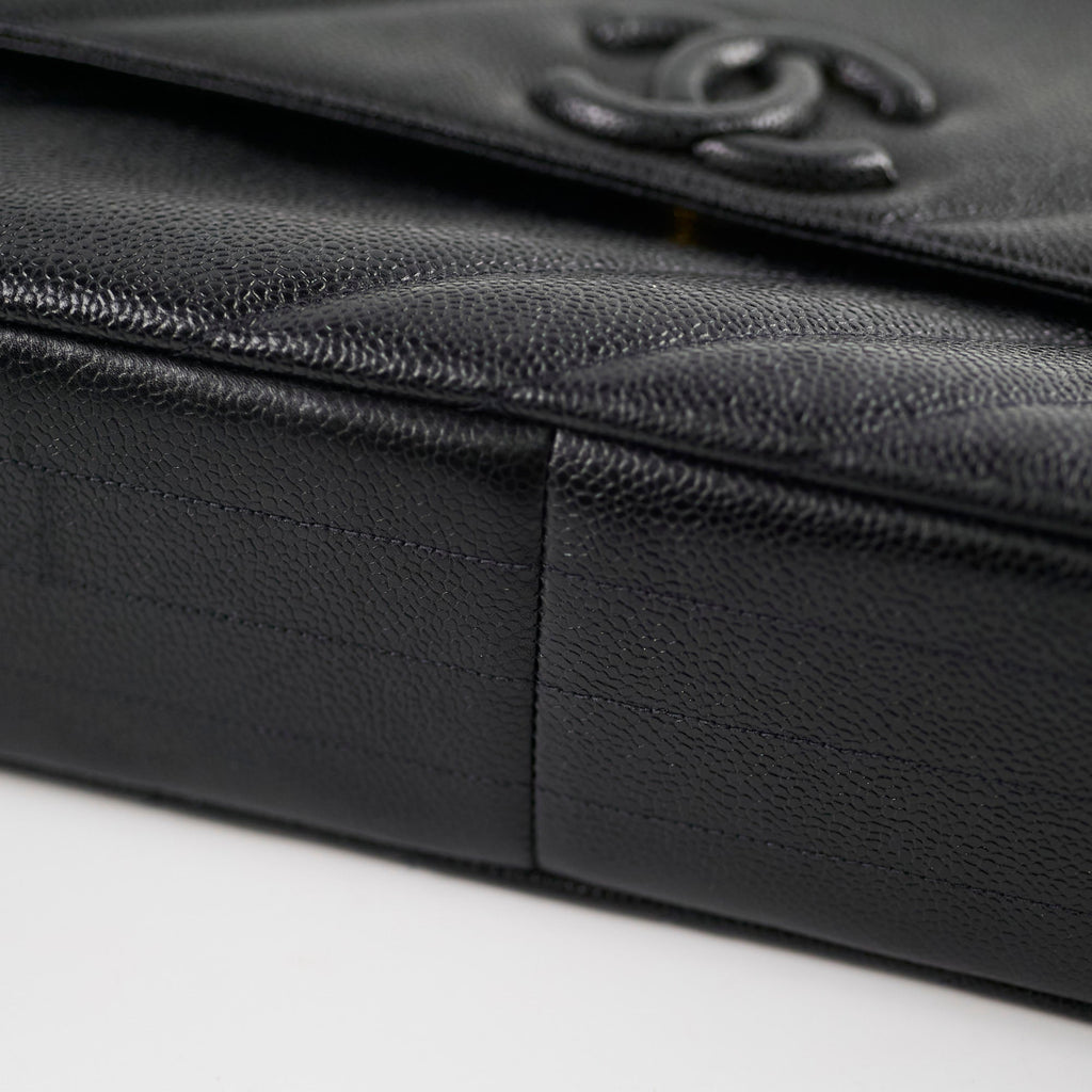 Chanel Vintage Jumbo Single Flap Diagonal Quilted Caviar Black