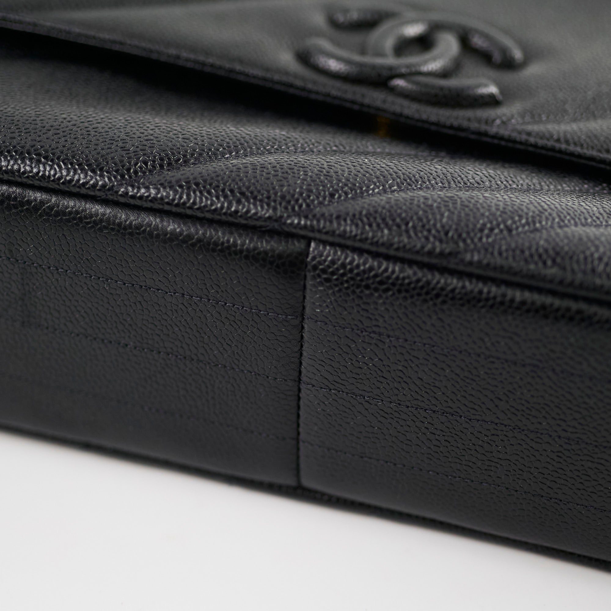 Chanel Vintage Jumbo Single Flap Diagonal Quilted Caviar Black