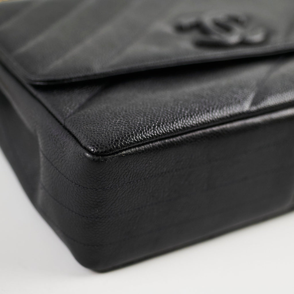 Chanel Vintage Jumbo Single Flap Diagonal Quilted Caviar Black