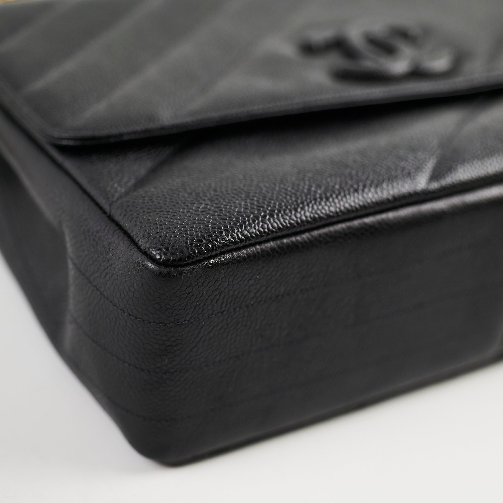 Chanel Vintage Jumbo Single Flap Diagonal Quilted Caviar Black