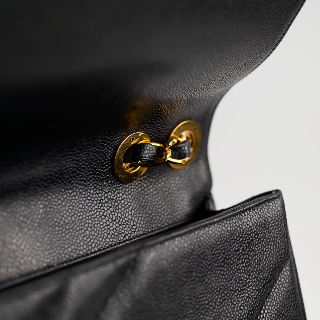 Chanel Vintage Jumbo Single Flap Diagonal Quilted Caviar Black