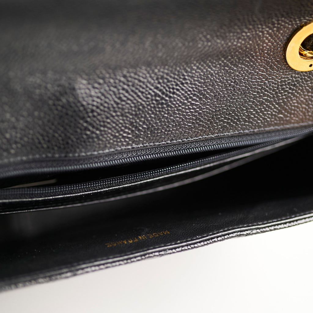 Chanel Vintage Jumbo Single Flap Diagonal Quilted Caviar Black